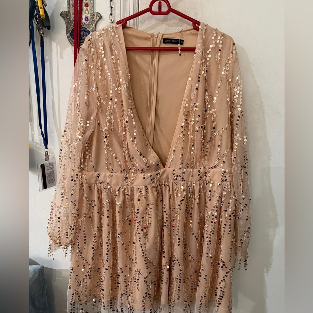 Elegant Sequin V-Neck Women’s Dress in Nude